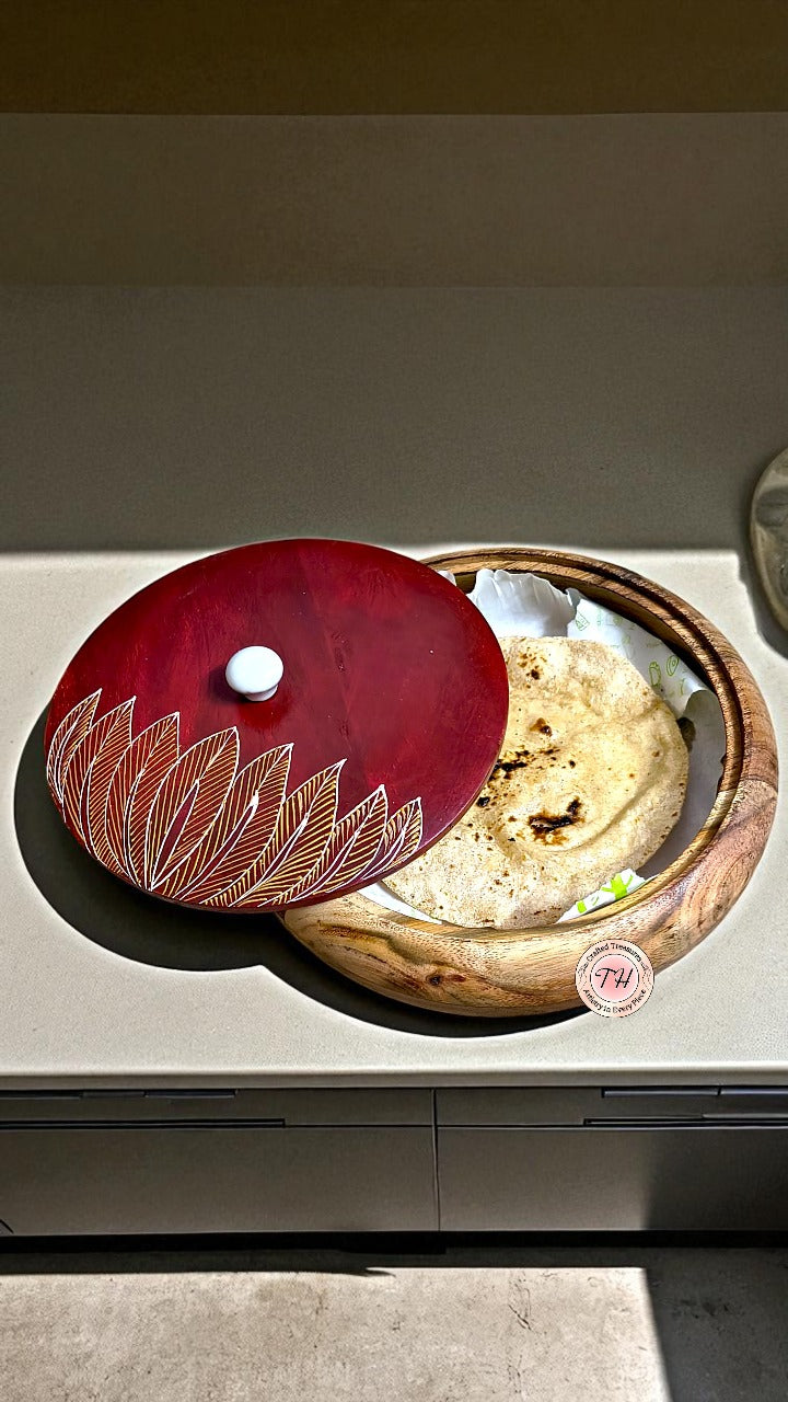 wooden red color chapati box for home kitchen/ gift item